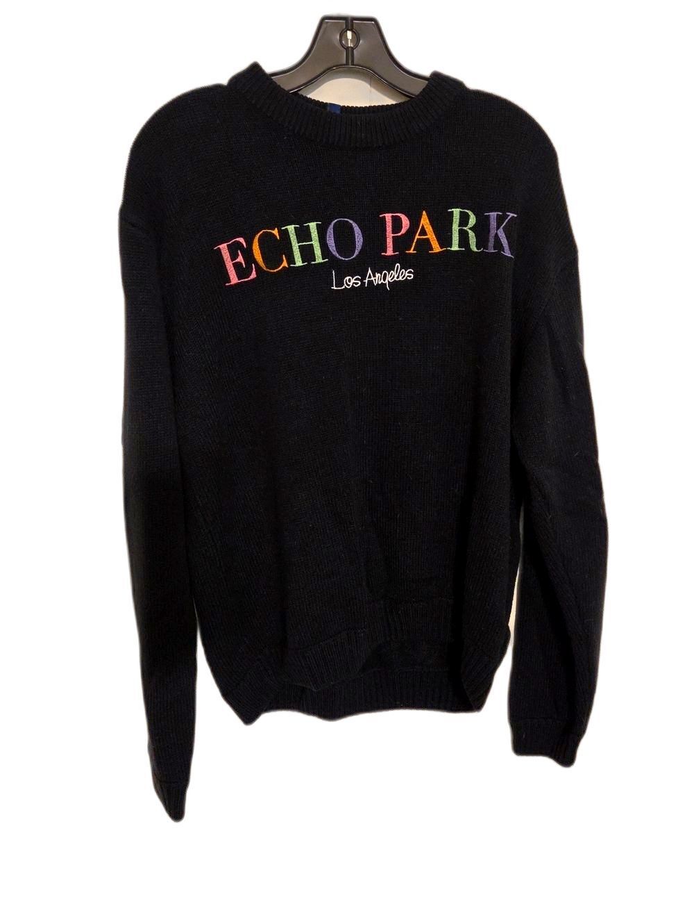 Divided Black Crewneck Sweater with Rainbow Echo Park Logo
